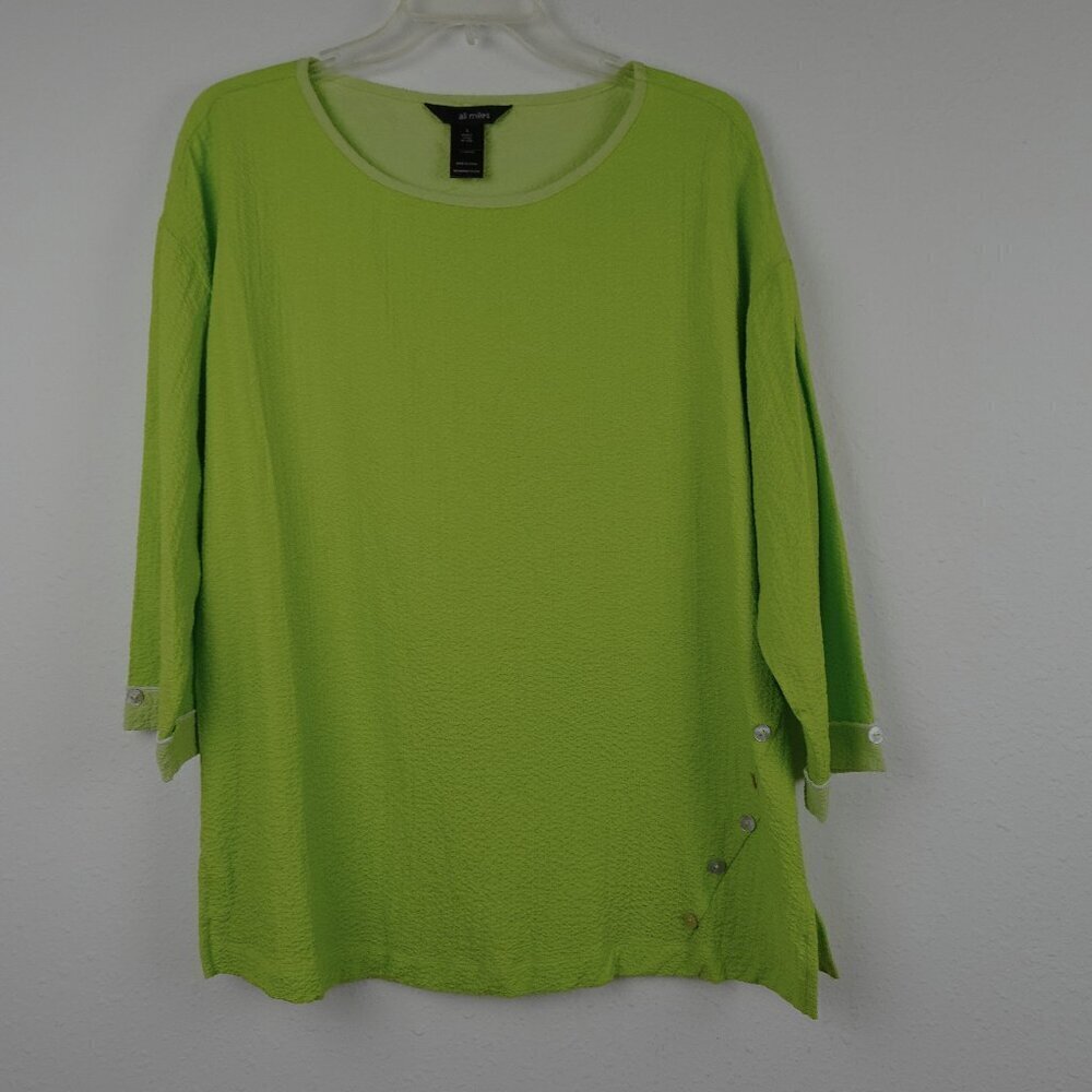 Ali Miles Tunic Top Women's Size S Green Colorful Boho Loose Fit Textured